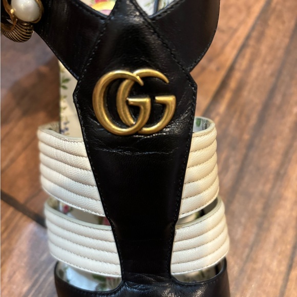 Authentic Gucci GG rare sling back black floral heel size 39 - Picture 7 of 16